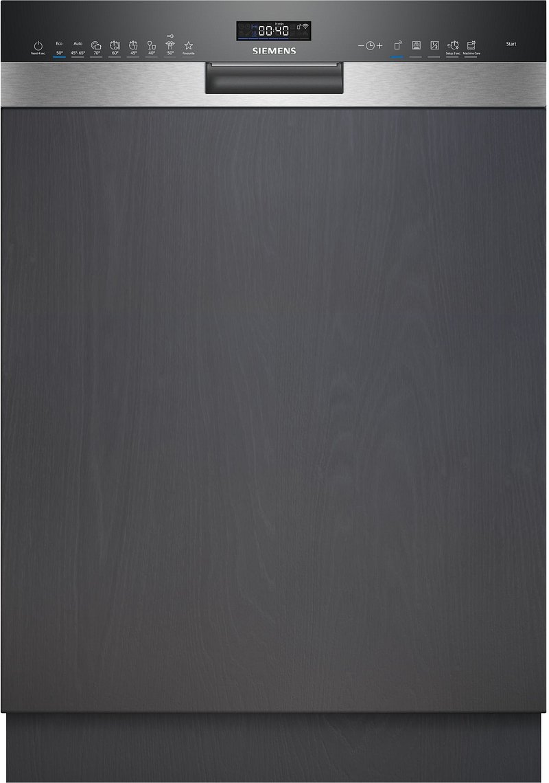 Vue de face du lave-vaisselle encastrable SIEMENS SN63H800MF - STUDIOLINE (Copie), avec son écran digital et son panneau de commande en acier inoxydable.