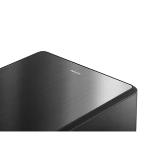 Gros plan sur le PHILIPS TAFW1/10, un appareil électronique noir élégant avec une finition en métal brossé.