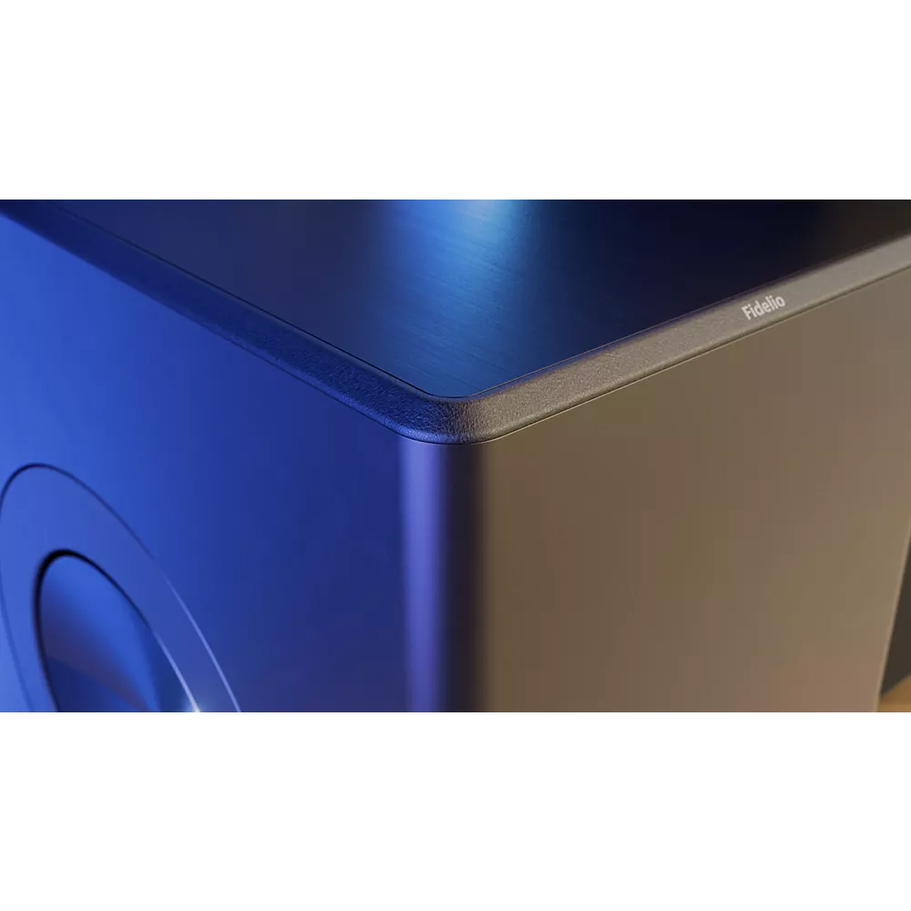 Gros plan sur le PHILIPS TAFW1/10, un appareil électronique élégant de couleur bleu foncé, aux coins arrondis et portant le logo Fidek.