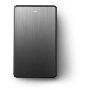 Le purificateur d'air PHILIPS TAFW1/10 présente un design rectangulaire élégant avec une façade en métal brossé sur fond blanc.