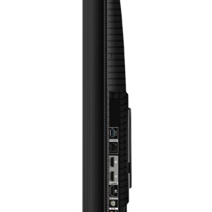Vue latérale du téléviseur à écran plat TCL 55C72B mettant en évidence ses ports d'entrée et ses deux pieds de support.