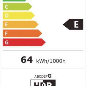 Étiquette énergétique pour le téléviseur TCL 55C72B : classé E, consomme 64 kWh/1000h, écran 55" 4K HDR, échelle énergétique A-G.
