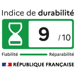 Le lave-linge SIEMENS WG56H2A5FR est doté d'un indice de durabilité français avec une note de 9/10, ainsi que d'icônes de gouvernement et de réparabilité.