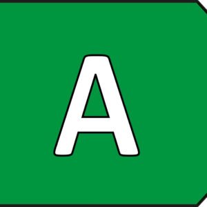 Le lave-linge SIEMENS WG56H2A5FR affiche une étiquette d'efficacité énergétique verte avec un grand "A" blanc et une flèche allant de "G" à "A".