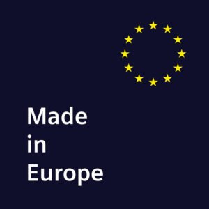 Le texte "Made in Europe" et le cercle d'étoiles jaunes sur un fond sombre, ressemblant au drapeau européen, soulignent la qualité de fabrication du lave-linge SIEMENS WG56H2A5FR.