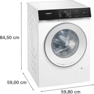 Le lave-linge SIEMENS WG56H2A5FR à chargement frontal est doté d'un panneau de commande convivial et mesure 84,5 x 59 x 59,8 cm.
