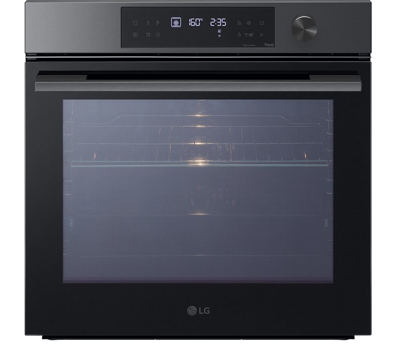 Vue frontale du four électrique encastrable LG WS7D7652CB, doté d'un affichage numérique et d'une poignée en acier inoxydable.