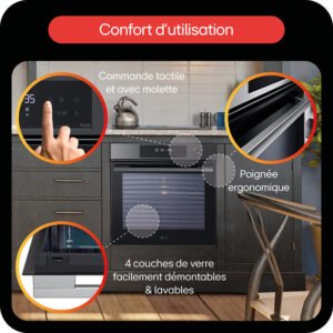 Le four LG WS7D7652CB est doté de commandes tactiles, d'une poignée ergonomique et de vitres amovibles, mis en valeur dans une cuisine moderne.