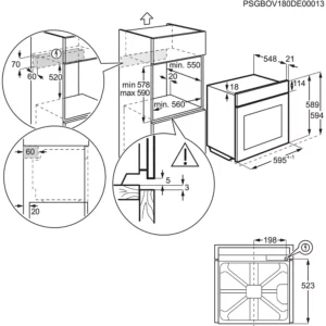 Schéma technique montrant les dimensions d'installation du four et les dégagements pour un montage correct dans l'armoire du modèle ELECTROLUX COD6P46X0 (Copie).