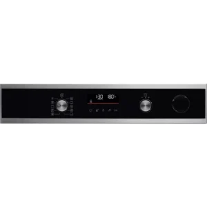 Panneau de commande du four ELECTROLUX COD6P46X0 (Copie) noir et argent avec deux boutons, un écran digital et des touches tactiles.