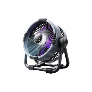 L'EZICLEAN AIR FRESH 90 est un ventilateur de table moderne, noir et argent, doté d'une lumière LED circulaire, de boutons de commande en façade et de la technologie EZICLEAN pour un flux d'air rafraîchissant.