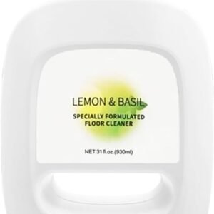 Un flacon blanc de nettoyant pour sols NARWAL au citron et au basilic avec un bouchon jaune, spécialement formulé pour les sols.