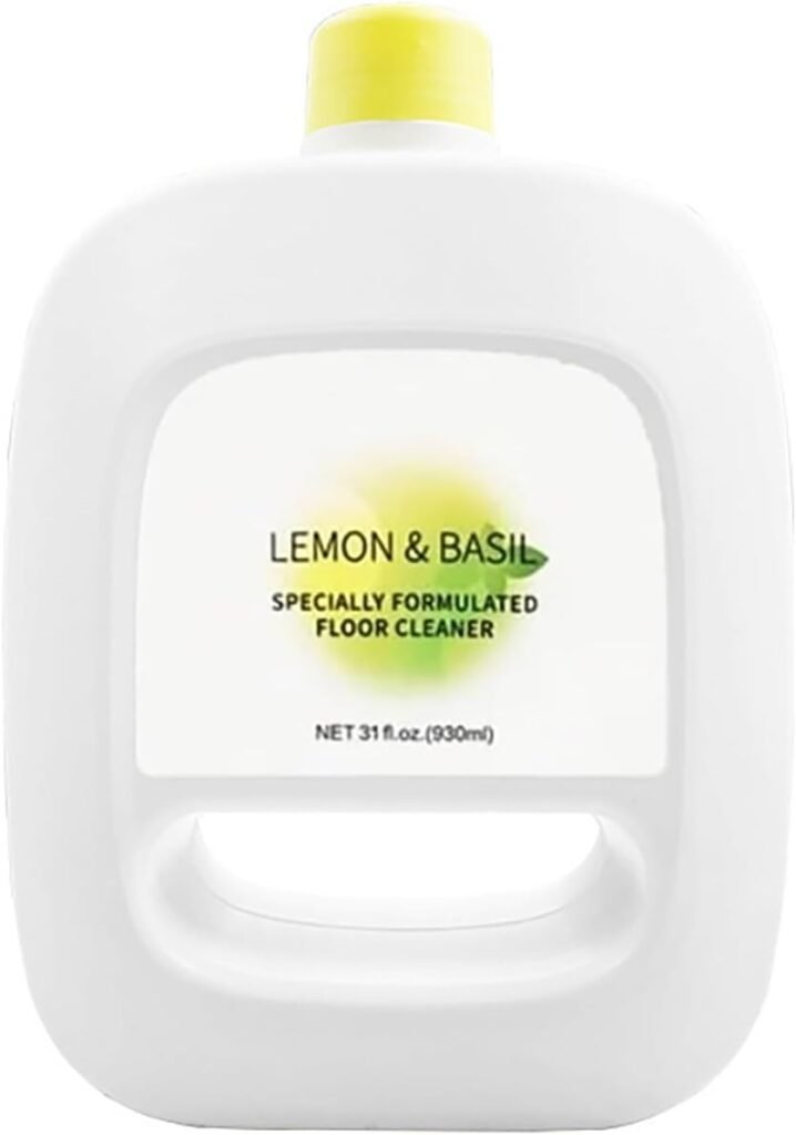Un flacon blanc de nettoyant pour sols NARWAL au citron et au basilic avec un bouchon jaune, spécialement formulé pour les sols.