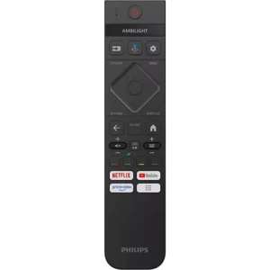 Télécommande noire pour PHILIPS 65OLED850/12 OLED TV, avec des boutons dédiés à Netflix, YouTube et Prime Video.