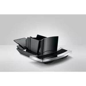 Machine à café JURA E4 PIANOBLACK, élégante et moderne, au design arrondi, s'intégrant parfaitement à votre cuisine, présentée sur un fond blanc uni.
