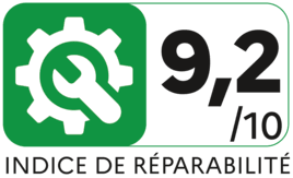 L'étiquette de l'indice de réparabilité du lave-vaisselle MIELE G 5812 SC FRONT INOX affiche une note de 9,2 sur 10, avec des icônes de clé et d'engrenage.