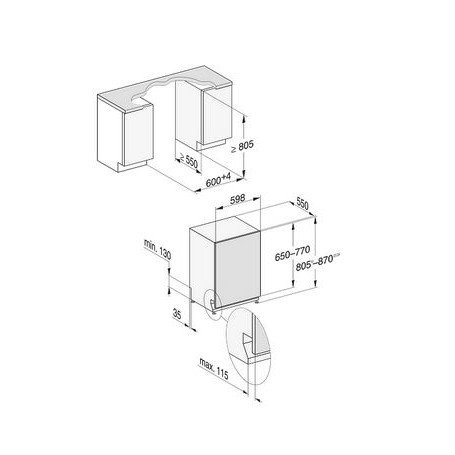 Le dessin technique présente les dimensions d'installation - hauteur, largeur et profondeur - du lave-vaisselle MIELE G 5152 SCVI.