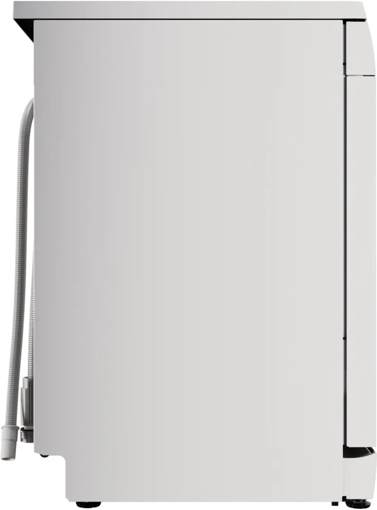 Vue latérale du lave-vaisselle BOSCH SMS25AW10F montrant le tuyau d'évacuation fixé à l'arrière.