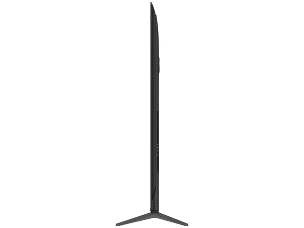 Vue latérale du téléviseur à écran plat ultraplat TCL 65P8K sur un support, sur fond blanc.
