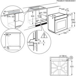 Schéma d'installation du four technique avec mesures étiquetées et dimensions des découpes pour l'installation du four AEG TR7PB731SB.