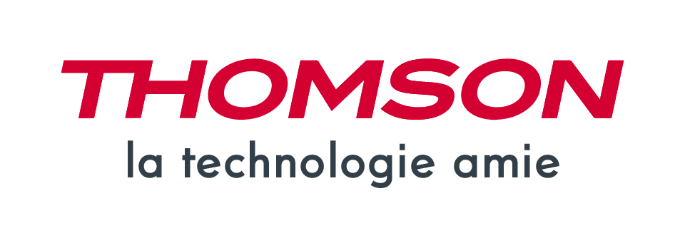 Logo de Thomson avec le slogan "la technologie amie" en français sur un fond clair, reflétant son lien avec TCL.