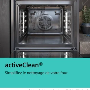 Le four SIEMENS HB472G0B3 est doté d'un intérieur propre et d'un message à la française soulignant sa facilité de nettoyage grâce à la technologie activeClean.