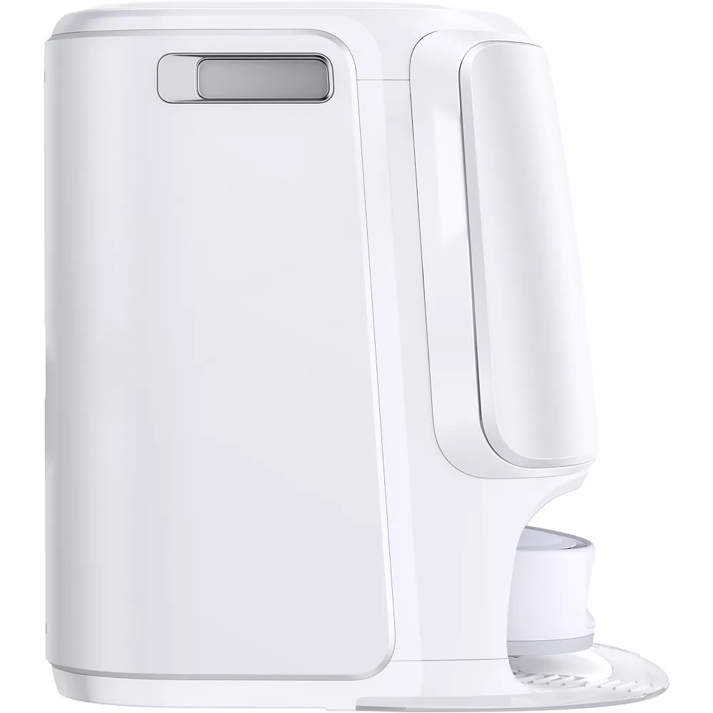 Une machine à café ou à boissons automatique blanche et élégante complète les maisons avec d'autres appareils intelligents, tels que l'aspirateur robot NARWAL FREO FLOW, pour un style de vie moderne et harmonieux.