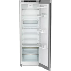 Le réfrigérateur LIEBHERR KSFD1820-22 est montré ouvert et vide, avec des étagères en verre et des compartiments de porte, vu de face.
