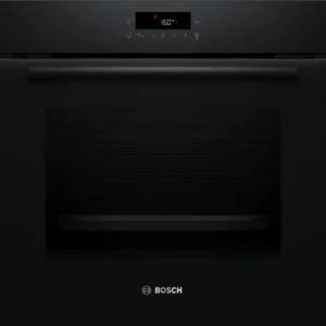 Le BOSCH HBA4720B3F (Copie) est un four encastrable noir doté d'un écran numérique réglé sur 160°C, de commandes tactiles et d'une grande vitre frontale.