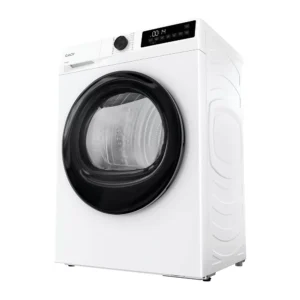 Le CANDY GD 9N2B-S est un lave-linge blanc à chargement frontal avec une porte noire élégante et un affichage numérique facile à utiliser sur le dessus.