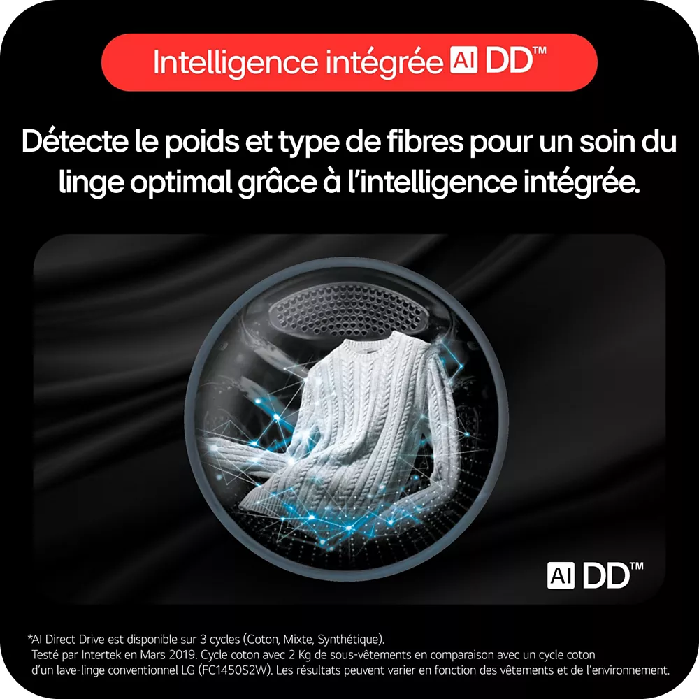 Une chemise blanche tourne dans le tambour du LG F20F12WST, mettant en avant la technologie avancée avec IA de ce lave-linge frontal.