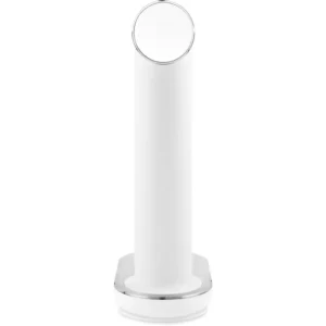 Le SMEG SKC01WHM MAT est un porte-serviettes moderne de couleur blanche, avec une partie supérieure circulaire et une base chromée, sur fond blanc.