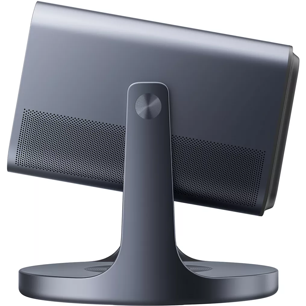 Le moniteur gris élégant HISENSE C2 PRO vu de l'arrière, mettant en valeur son large pied et sa section de haut-parleurs perforée.