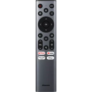 La télécommande TV C2 ULTRA de HISENSE comporte des boutons de navigation et des raccourcis pour Netflix, YouTube, Prime Video et Disney+.