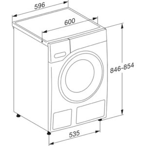 Dessin du lave-linge à chargement frontal MIELE WSG883WCS, indiquant les dimensions étiquetées en millimètres.