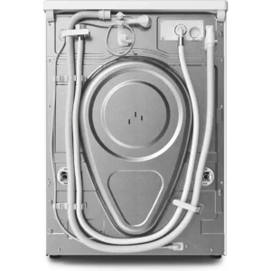 Vue arrière du lave-linge frontal MIELE WSG883WCS, avec les tuyaux, le câblage et un panneau métallique avec divers raccordements.