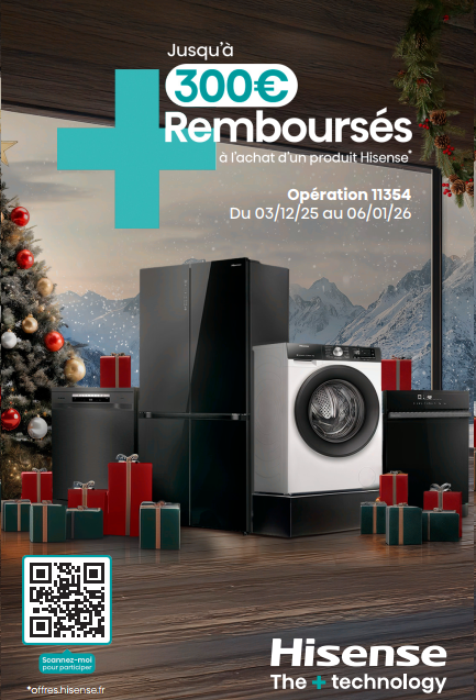 Célébrez Noël dans un salon festif avec les appareils électroménagers HISENSE et profitez de jusqu'à 300€ de REMBOURSÉS - offre valable jusqu'en septembre 2025 !.