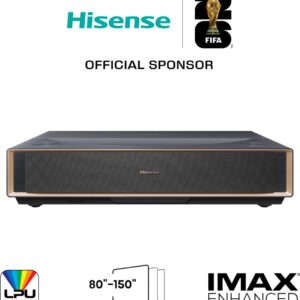Le projecteur HISENSE C2 PT1, sponsor officiel de la Coupe du Monde de la FIFA, offre un affichage de 80 à 150 pouces et est doté des logos IMAX Enhanced et LPU Technology.
