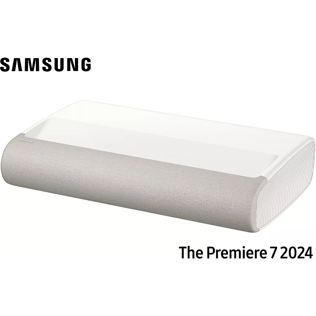 Le projecteur SAMSUNG SP-PLU7D présente un design élégant et moderne en blanc et gris.