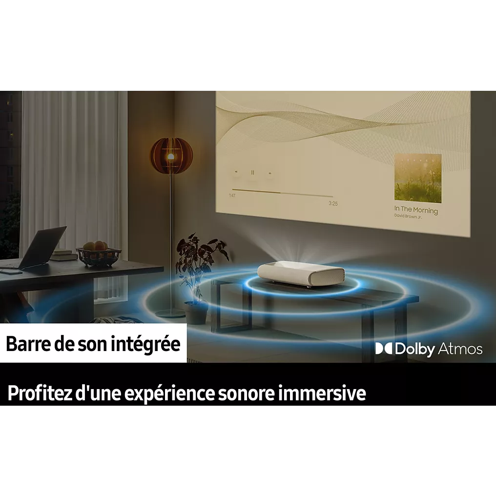 Le projecteur SAMSUNG SP-PLU7D offre un son Dolby Atmos digne du cinéma et un son immersif pour un home cinéma inégalé dans votre salon.