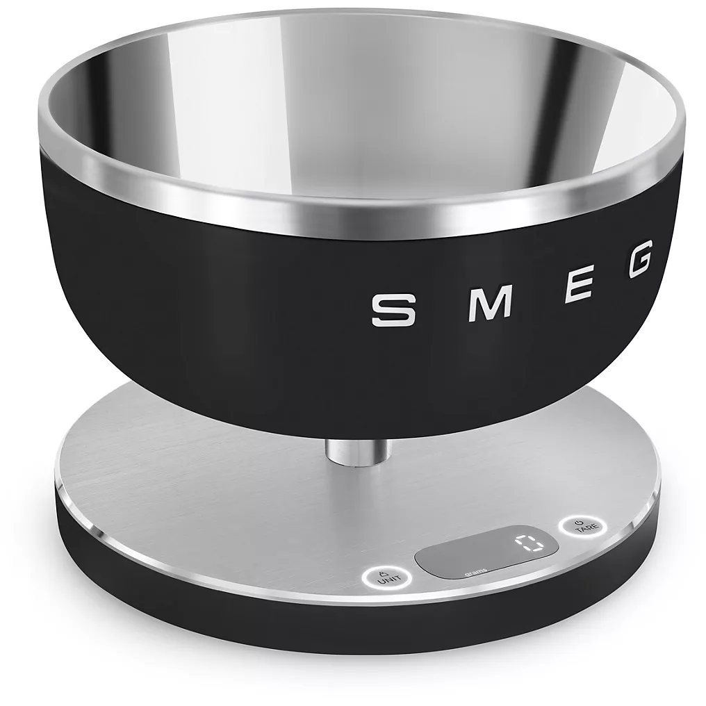 Le SMEG KSC01BLMWW présente un design élégant noir et argent, une cuve en acier inoxydable et un affichage numérique convivial.