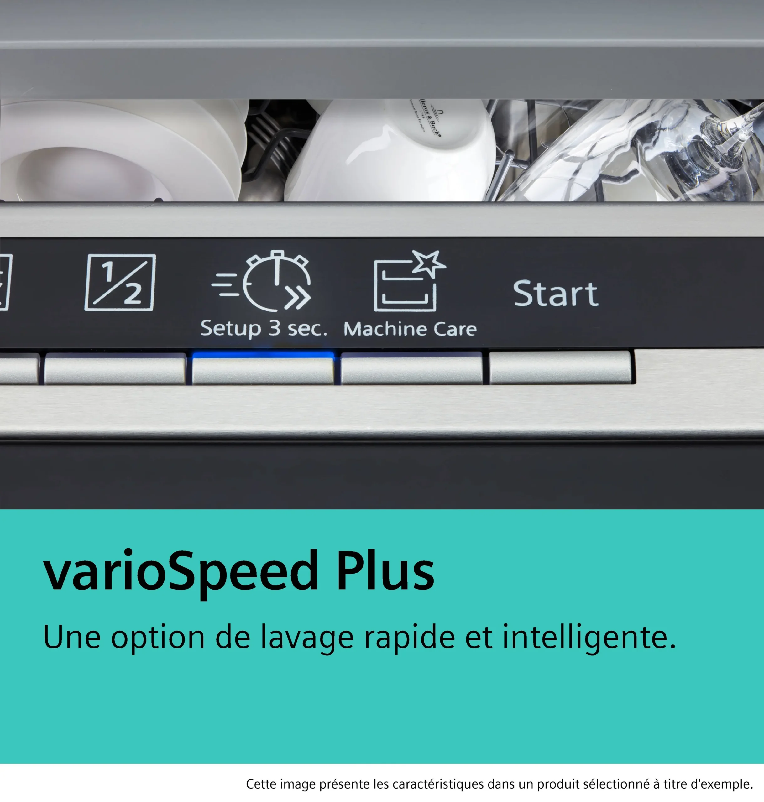 Le SIEMENS SN63EX05ME est doté d'un panneau de commande éclairé avec le texte "varioSpeed Plus", qui met en évidence son mode de lavage rapide.