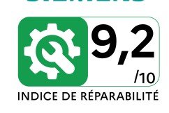 Icône verte représentant un engrenage et une clé à molette, avec la mention « 9,2/10 Indice de réparabilité » en dessous. Idéale pour mettre en avant d'un seul coup d'œil la réparabilité du lave-vaisselle SIEMENS SN65Z804CE.