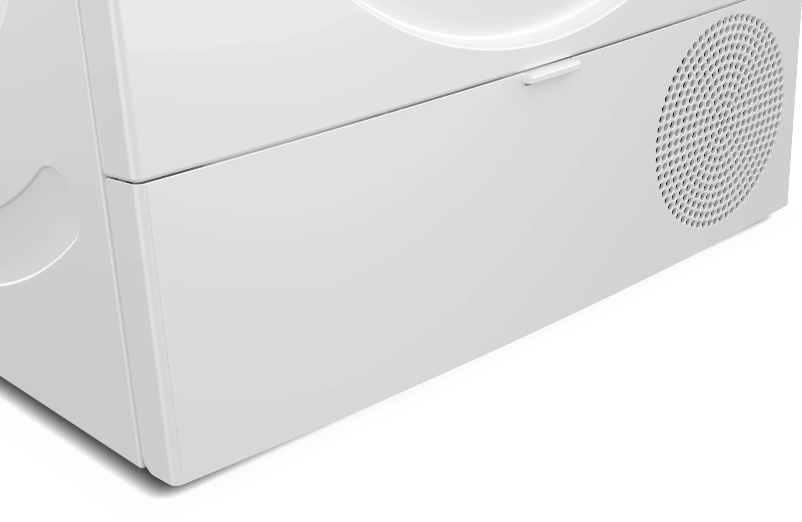 Gros plan sur le panneau avant inférieur du sèche-linge SIEMENS WT45H00MFR, qui comporte une bouche d'aération et une poignée.