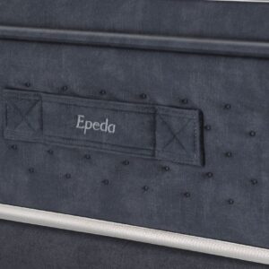 Gros plan sur le matelas EPEDA PERSÉIDES 2 160x200 en bleu foncé, mettant en évidence sa surface texturée et l'étiquette de la marque cousue.