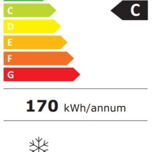 Le congélateur BOSCH GSN54EWCV a une cote énergétique C, consomme 170 kWh/an, offre une capacité spacieuse de 328 litres et fonctionne silencieusement à 38 dB.