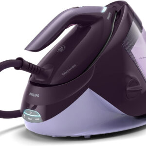 Le PHILIPS PSG7150-30 est un fer à vapeur violet doté d'un grand réservoir d'eau transparent intégré à sa base.
