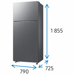 Le réfrigérateur SAMSUNG RT53DG7A14S9/EF est un réfrigérateur argenté à double porte dont les dimensions sont de 1855 mm de hauteur, 790 mm de largeur et 725 mm de profondeur.