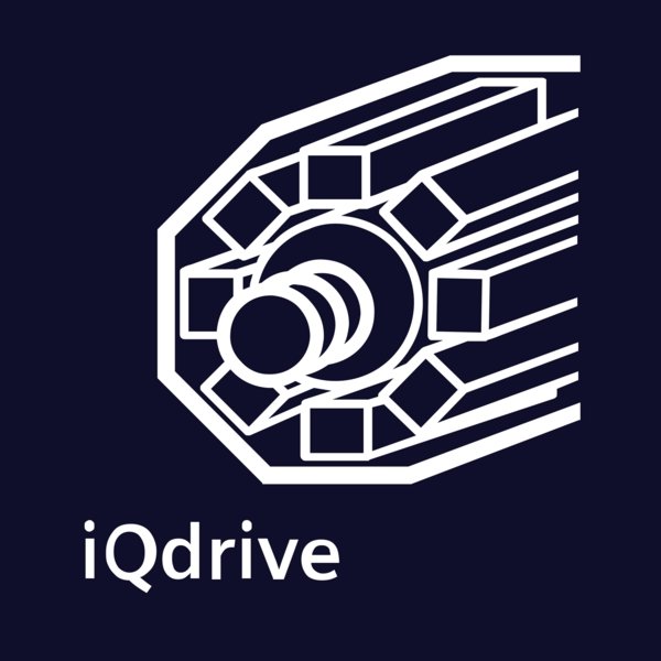 Un moteur géométrique blanc avec le texte "iQdrive" apparaît sur un fond bleu foncé, mettant en valeur la technologie avancée du lave-linge SIEMENS WM14N27AFR.
