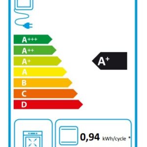 Étiquette énergétique du four BOSCH HBA571BB4 (Copie) : Cote A+, capacité de 71 L et consommation d'énergie de 0,94/0,69 kWh par cycle.
